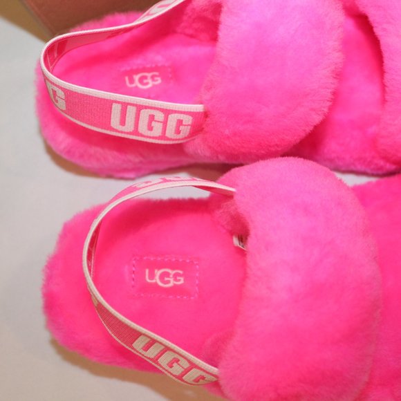 NIB UGG YOUTH 6 WOMEN'S 8 DISCO HOT PINK SHEARLING SLIPPERS SANDALS - Picture 4 of 6